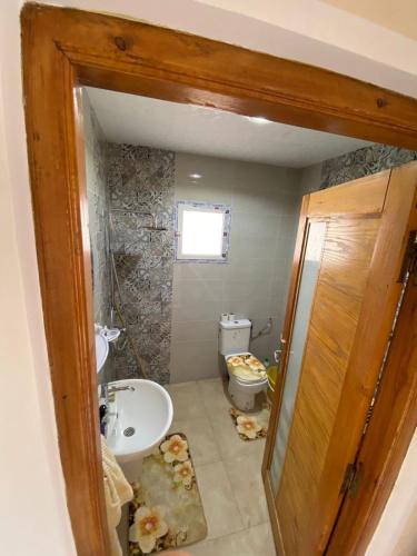 a bathroom with a sink and a toilet at Dar Hamma in Tozeur