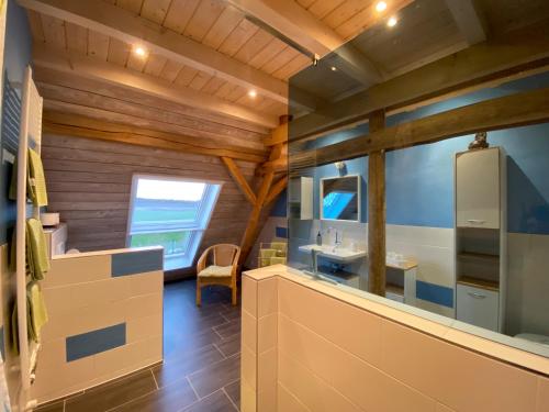 a bathroom with a sink and a mirror at Hof Sorgenlos in Groß Gievitz