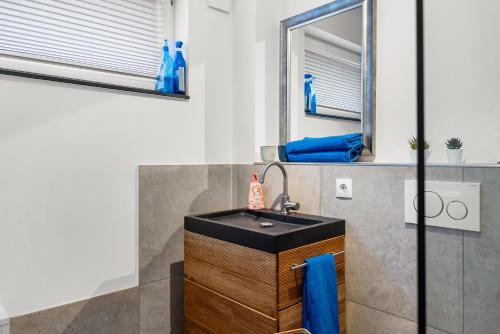 a bathroom with a sink and a mirror at Heimerzheim-Hills in Swisttal