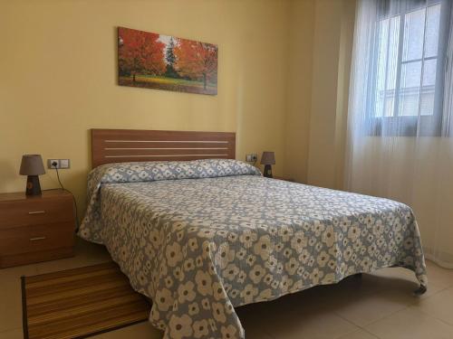 een slaapkamer met een bed en een raam bij Apartamento Céntrico in Amposta