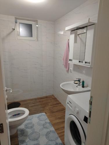 a bathroom with a toilet sink and a washing machine at STAN NA DAN Stara Pazova in Stara Pazova