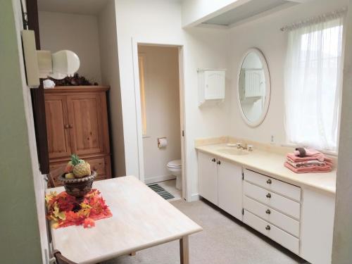 a bathroom with a sink and a toilet at Elegant suite-30 day minimum in Carmel