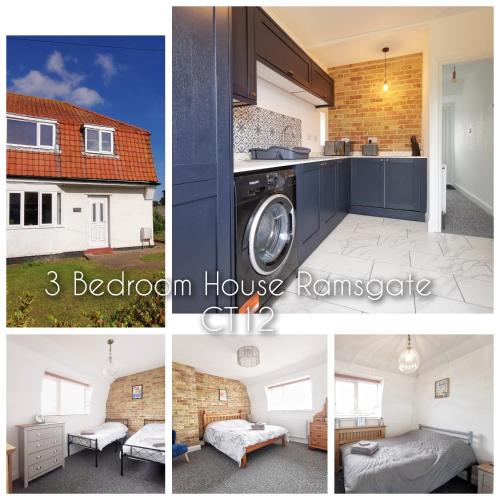 a collage of pictures of a kitchen and a house at Entire 3 bedroom house 5 minutes from the beach in Kent