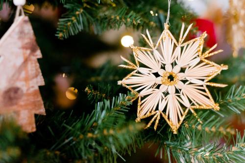 a christmas ornament on a christmas tree at Landhotel Häuserl im Wald in Gröbming
