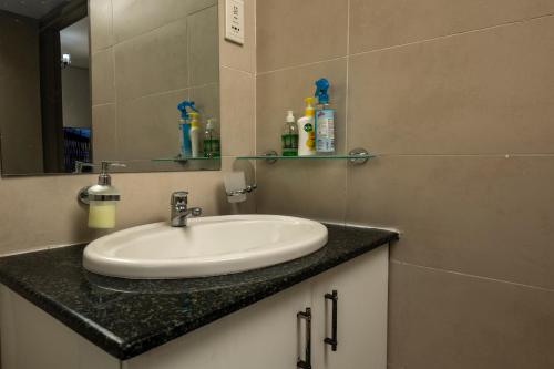 un bancone del bagno con lavandino e specchio di Home Very Close To CBD a Gaborone