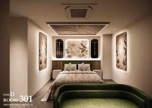 a bedroom with a bed and a couch at hotel the pasadena 11 funabashi in Funabashi