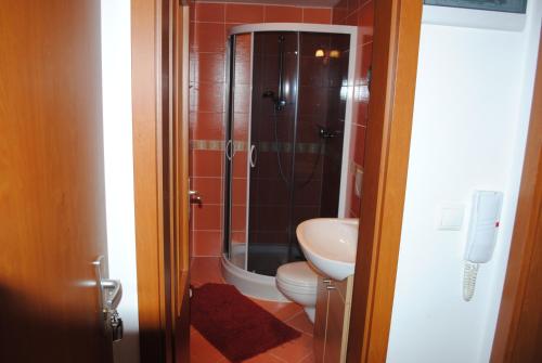 a bathroom with a shower and a toilet and a sink at Golem Tatranská Štrba in Tatranska Strba