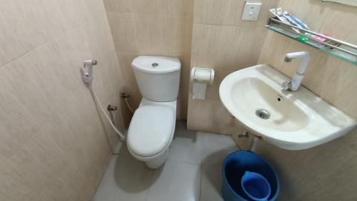 een badkamer met een wit toilet en een wastafel bij Hotel Golden Bird in Dhaka