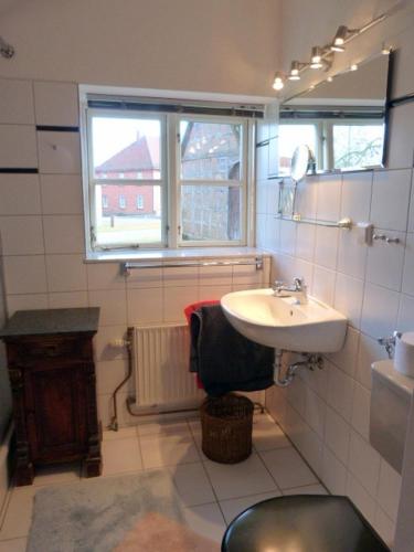 a bathroom with a sink and a window at Kröte Nr 5 in Waddeweitz