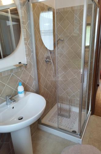a bathroom with a shower and a sink at Ai piedi del Monte Cimone in Fiumalbo