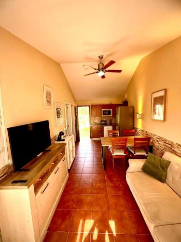 een woonkamer met een bank en een flatscreen-tv bij Sunny Haven in Santa Fe - Playa del Inglés- Maspalomas in Maspalomas