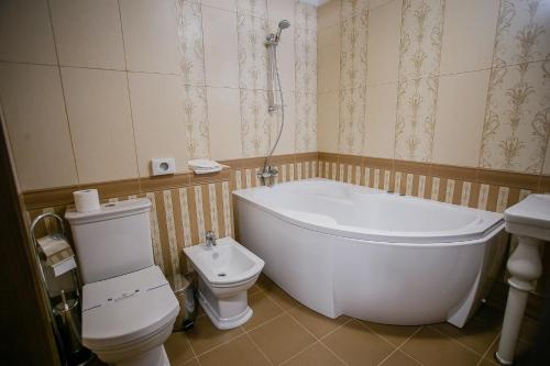 a bathroom with a tub and a toilet and a sink at Aristokrat in Vinnytsya