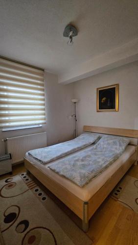 een slaapkamer met een bed in een kamer met een raam bij Apartman stan Konjic in Konjic