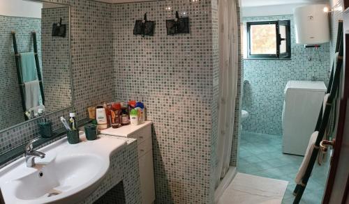 a bathroom with a sink and a shower at comodo e rilassante in Ucria