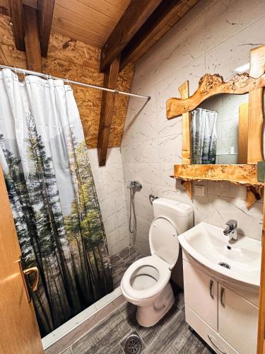 a bathroom with a toilet and a sink at Vikendica Pino in Han Pijesak