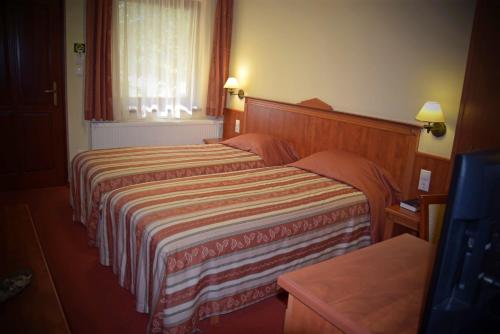 a hotel room with a bed and a window at Geréby Kúria Hotel és Lovasudvar in Lajosmizse