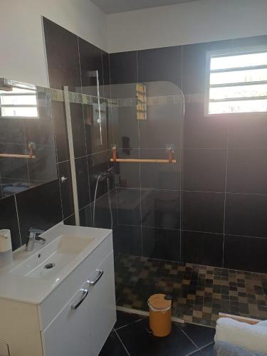 a bathroom with a sink and a shower at Kevio in Chambort