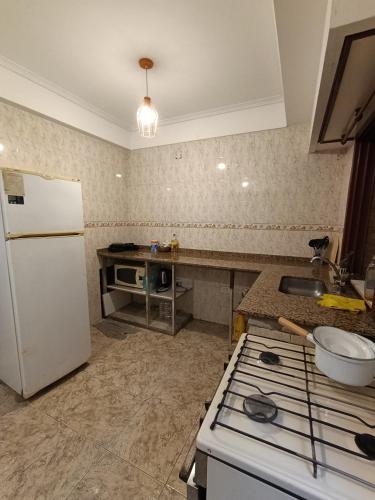 a kitchen with a white refrigerator and a stove at Piso entero La Boca in Buenos Aires