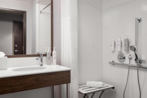 a bathroom with a sink and a shower at Hampton Inn Majestic Chicago Theatre District in Chicago