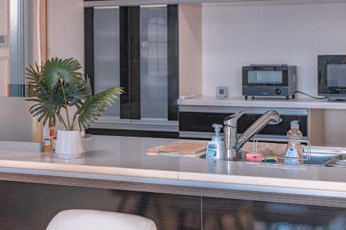 een aanrecht met een wastafel en een kraan bij 波音ハウス in Yugawara