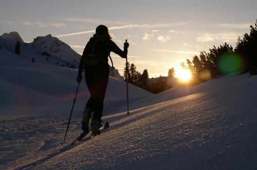 a person is cross country skiing in the snow at Hotel Pontechiesa in Cortina dʼAmpezzo