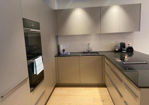 a kitchen with a sink and a stove at The R Apartment Adlisberg in Geroldswil