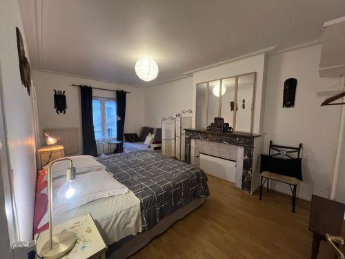 una camera da letto con un letto e un camino di Le Central Victoria VII - Central district - Stanislas - Train station a Nancy