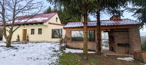 una casa con un camino in mattoni nella neve di CaSa ViTo Kumrovec 