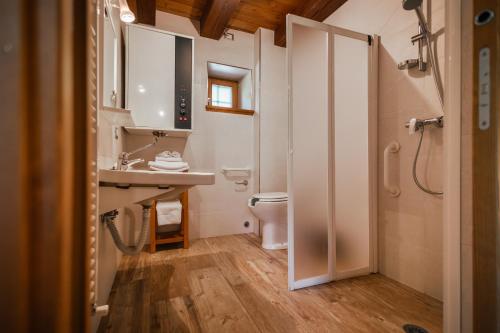 a bathroom with a toilet and a sink and a shower at Albergo Diffuso Ravascletto in Ravascletto