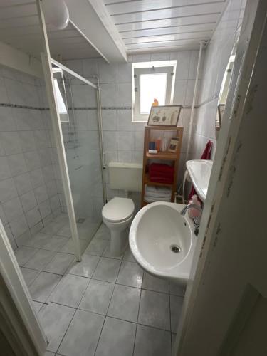a small bathroom with a toilet and a sink at Vakantiewoning Het leeft in je in Hengelo
