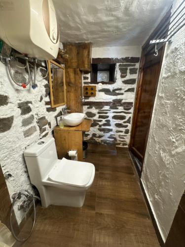a bathroom with a toilet and a sink at The Himalayan Home in Nagar