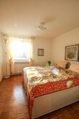 a bedroom with a bed and a window at HäuslmaierS Urlaubswohnung in Siegsdorf