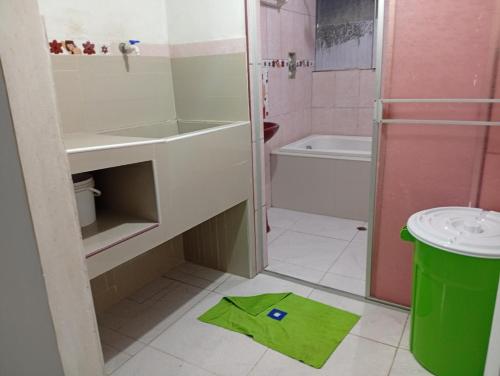 een badkamer met een groene handdoek op de vloer bij Airbn b Estancia ALVARADO 1 in Tingo María