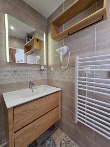 a bathroom with a sink and a mirror at T2 cosy et rénové avec vue sur le port d'Argelès pour 4 personnes in Argelès-sur-Mer