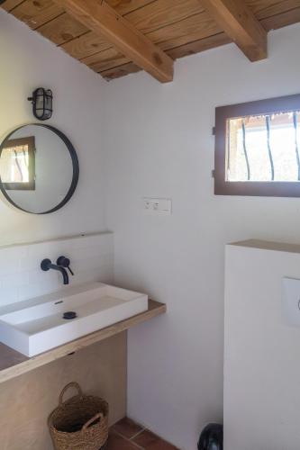 a bathroom with a sink and a mirror at Villa des Amandes in Bédarieux