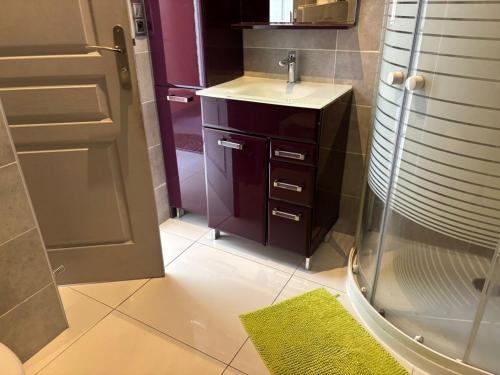 a small bathroom with a sink and a shower at Casa di a Murza vue citadelle Rdc in Calvi