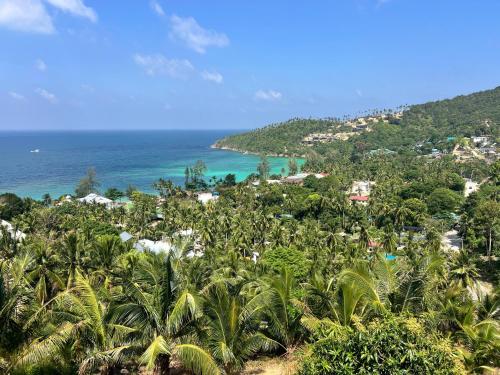 a view of a beach with palm trees and the ocean at Seaview Love Nest in Ko Phangan