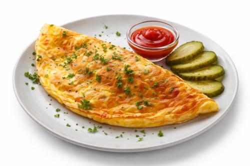 een omelet op een bord met augurken en saus bij Avto Spa in Chmelnytsky
