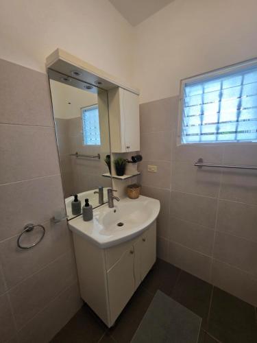 a bathroom with a sink and a mirror at Serenity Dominicus in La Laguna