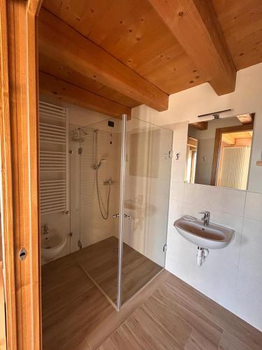 a bathroom with a sink and a shower at Agriturismo El Bocolar in Marano di Valpolicella