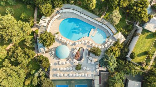 an overhead view of a swimming pool at a resort at Hilton Istanbul Bosphorus in Istanbul