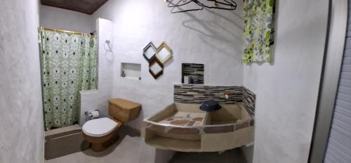 a bathroom with a toilet and a sink at Hospedaje Luz d' Luna in Puerto Triunfo