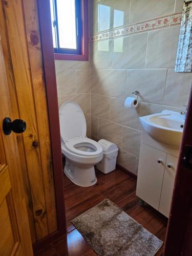 a bathroom with a toilet and a sink at Las Victorias in Salto del Laja