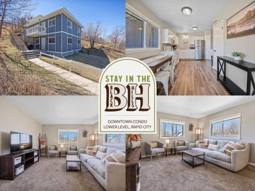 a collage of two pictures of a living room and a house at Downtown Condo-Lower Level in Rapid City