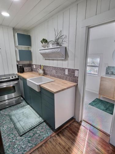 een keuken met een spoelbak en een aanrechtblad bij St Augustine Island, King Bed, Beach Living in St. Augustine