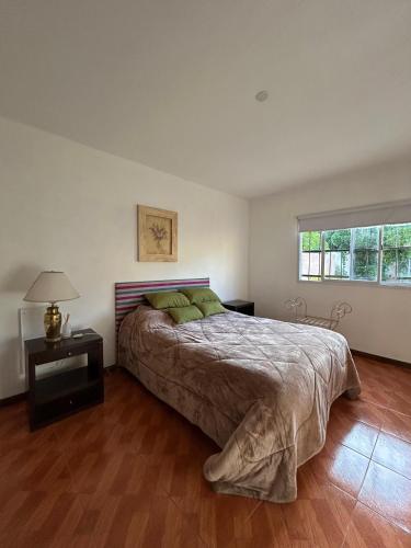 a bedroom with a large bed and a window at el maiten in Mar del Plata