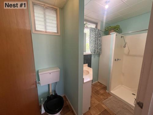 a bathroom with a toilet and a sink at Grampians Nest in Halls Gap