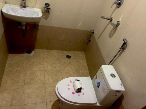 a bathroom with a toilet and a sink at Hotel Good one in Pokhara