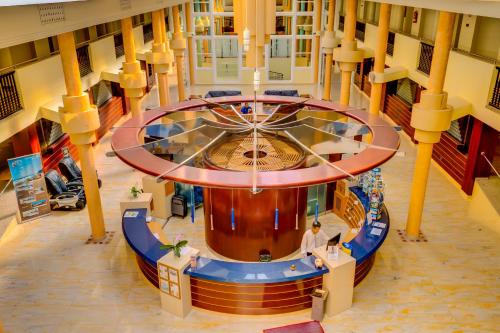 an overhead view of a large building with a large lobby at SBH Crystal Beach Hotel & Suites - Adults Only in Costa Calma