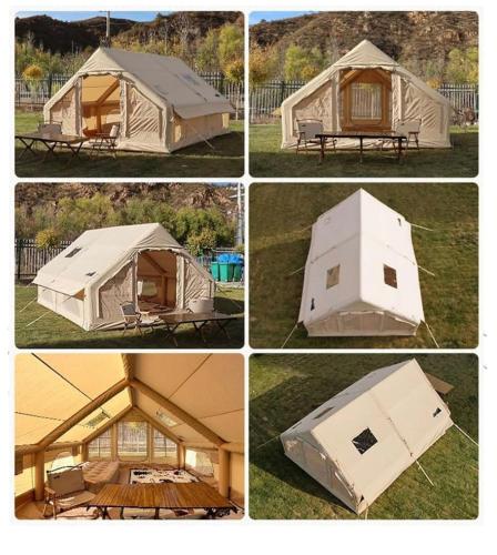 four pictures of a tent in a field at safari lodges in Moncarapacho